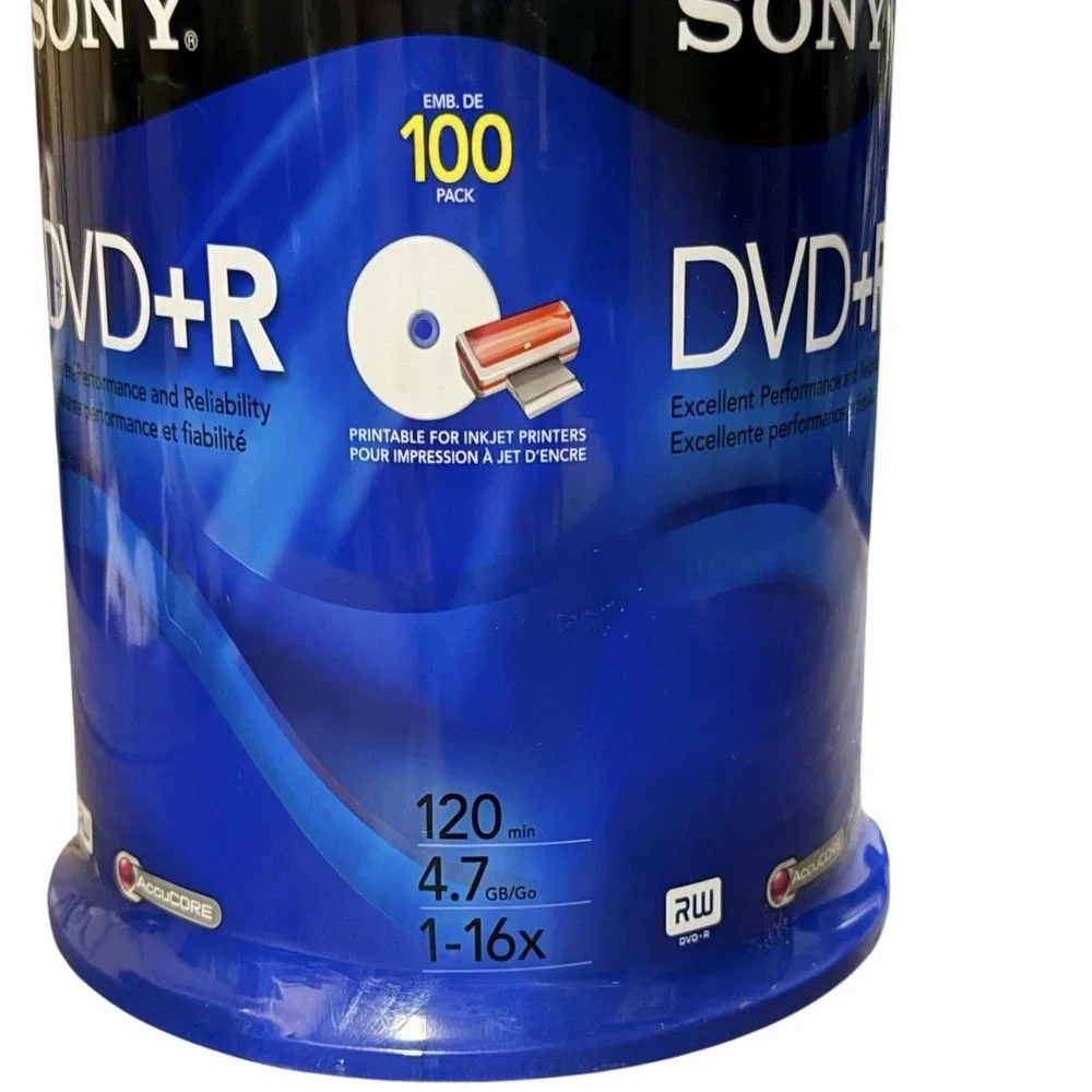 Sony DVD+R 4.7GB‎ 120min 1-16X Recordable Blank Video Discs 100 Pack NEW SEALED